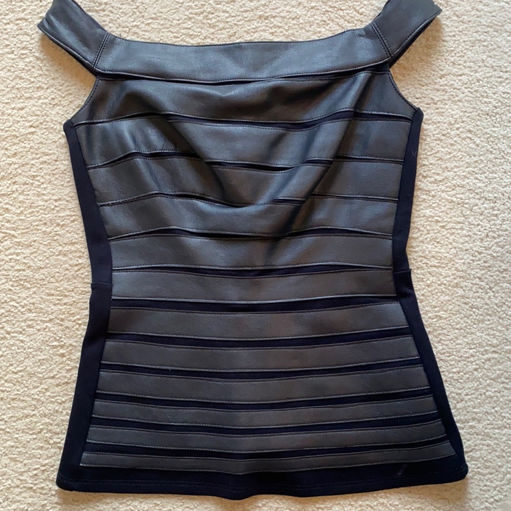 Bailey 44 Navy Leather off shoulder top